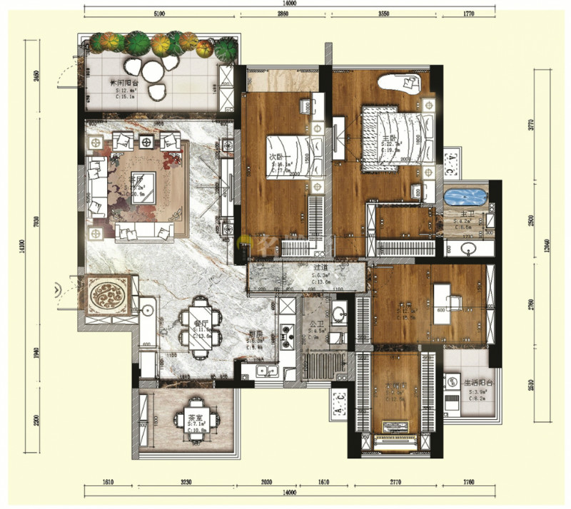 
极简大美作品赏析，领航城175平新中式装修效果图