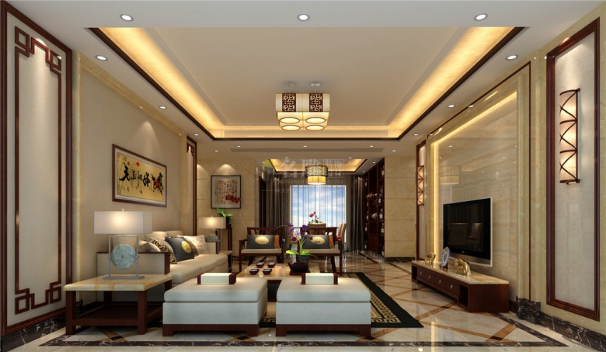 
两套中山保利国际广场中式装修案例，于闹市中取静欢！