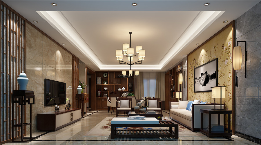 
佛山海悦新城四居室新中式风格装修案例赏析