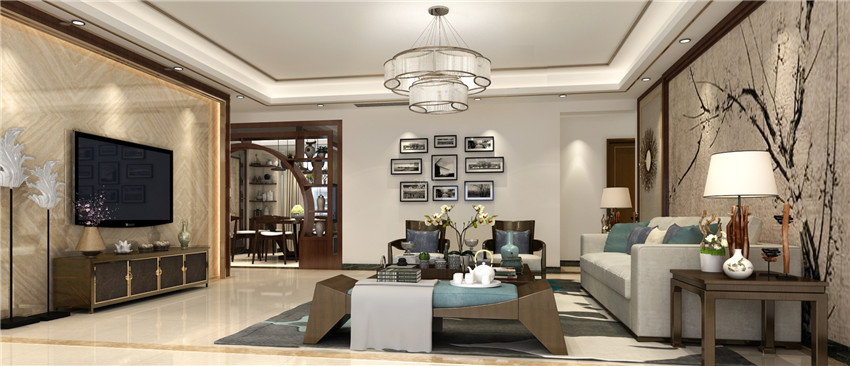 
现代中式装修风格的客厅，看着就想住进去!