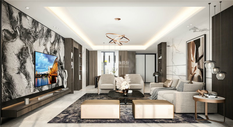 
现代简约四房一厅装修，温馨舒畅直观大气