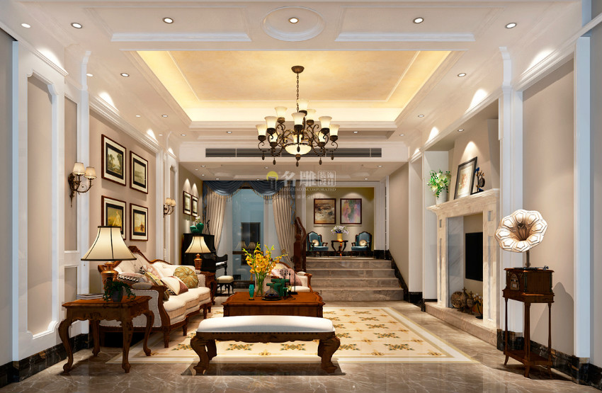 
350㎡美式装修效果图，寻一份自由浪漫的美式风情！